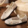Fashion Retro High Quality Embroidery Ballet Shoes Women Round Toe Buckle Breathable Flat Sandals Fashion Casual Ethnic Style Dance Shoe
