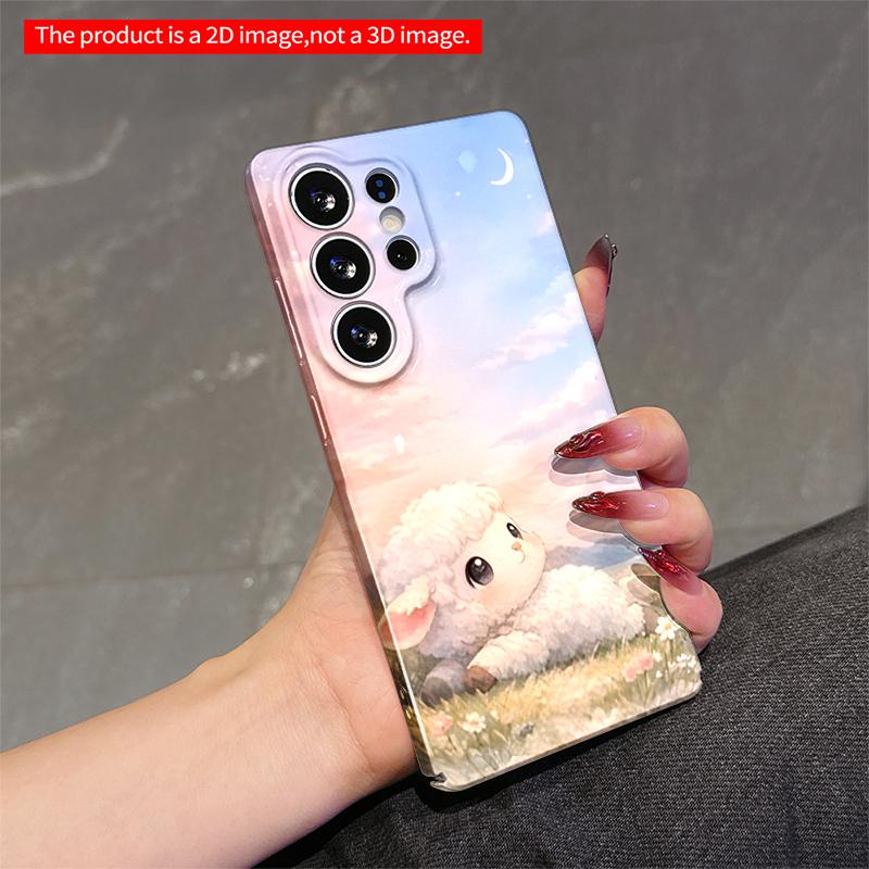 2DFlat Samsung phone case Cute Lamb Under Moonlit Sky Applicable to Galaxy S23 S24 S25ULTRA S26 A12 A14 A15 A16 A54 A55