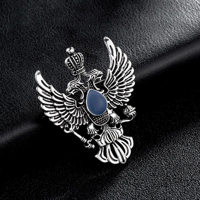 Винтажная брошь-эмблема двуглавого орла, европейско-американский панк-стиль, булавка в виде короны и ключа