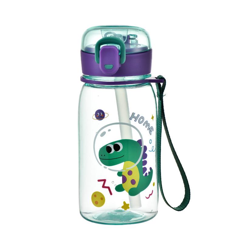 Water bottle new children's small dinosaur straw water cup for boys and girls high value cartoon cute plastic cup portable