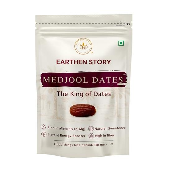Earthen Story Jumbo Medjool Dates 500g | No Added Sugar or Preservatives | Rich in Fiber & Potassium | Natural, Soft Khajoor | Glueten free Khajur