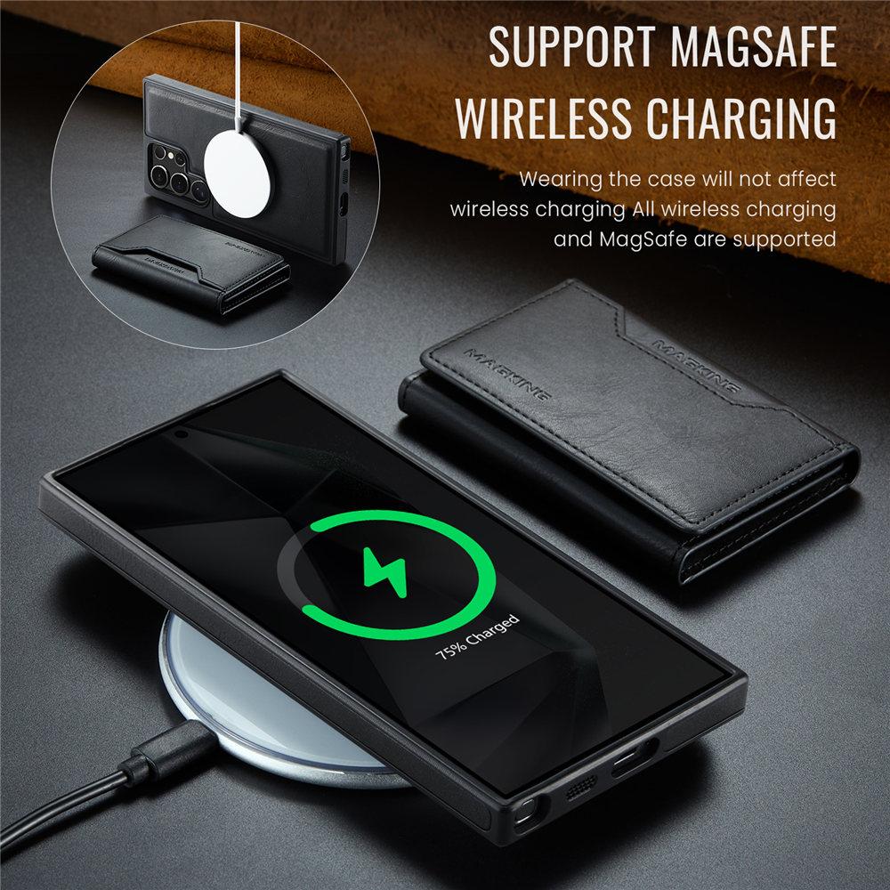 Кожаный чехол для беспроводной зарядки Magsafe для Samsung Galaxy S25 S24 Plus S23 Ultra 2 в 1, съемный кошелек-картхолдер, чехол для телефона