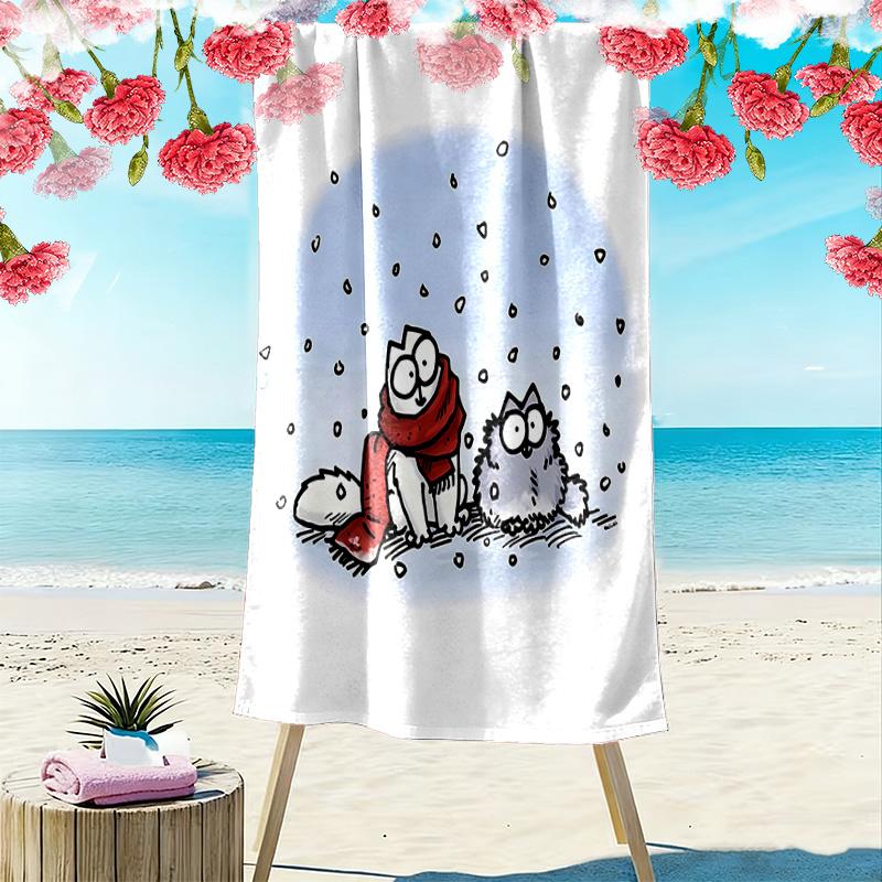 Simon's Cat Print Beach Towel, Large Soft Quick Dry Towel for Beach Camping Swimming