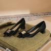 571-1 [sheepskin] High Heels Women's Thick Heels Autumn 2025 New Bow Pointed Temperament Single Shoes