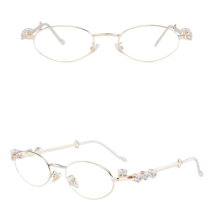 Retro Metal Oval Inlaid Diamond Gm Glasses Trendy High-End Small Frame Round Face Myopia With Degree Frame