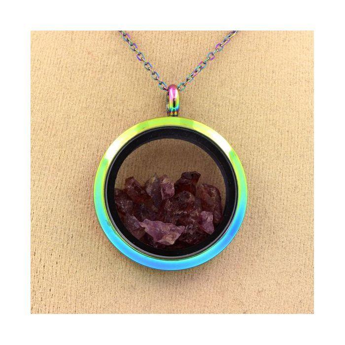 Stones and Minerals. Raw Rhodolite Garnet Necklace. Multicolored Model.