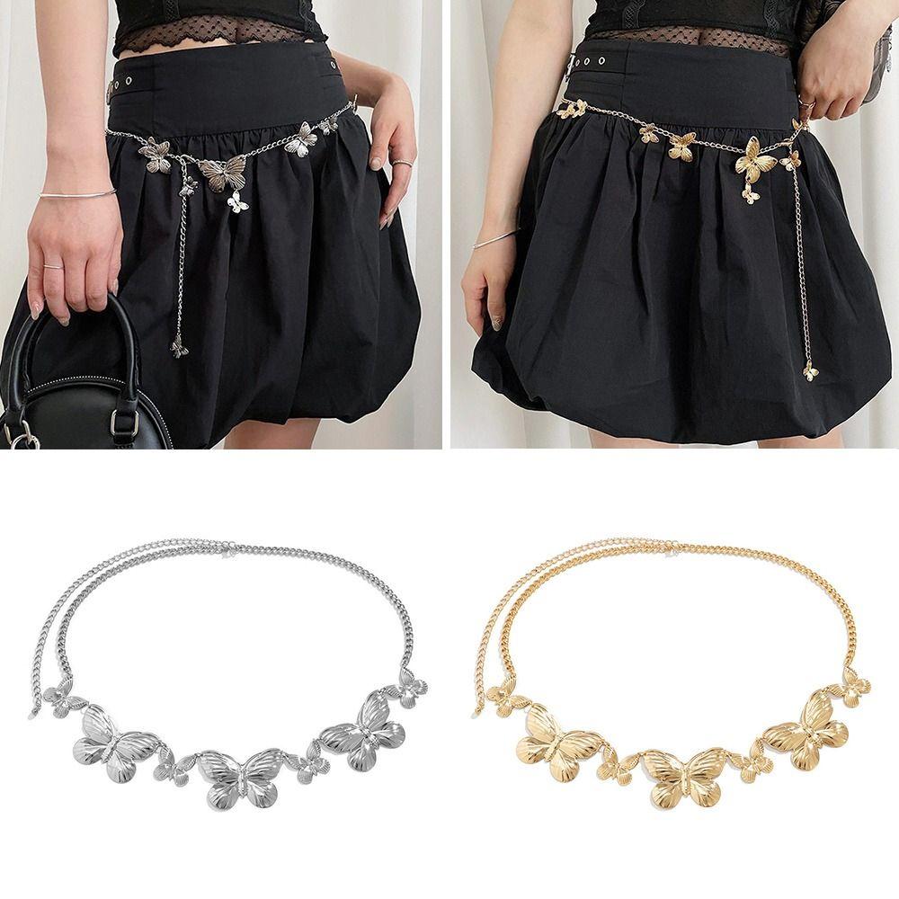 Punk Butterfly Waist Chain Hip Hop Dress Belt Chain Fashion Metal Chain Waistband for Women