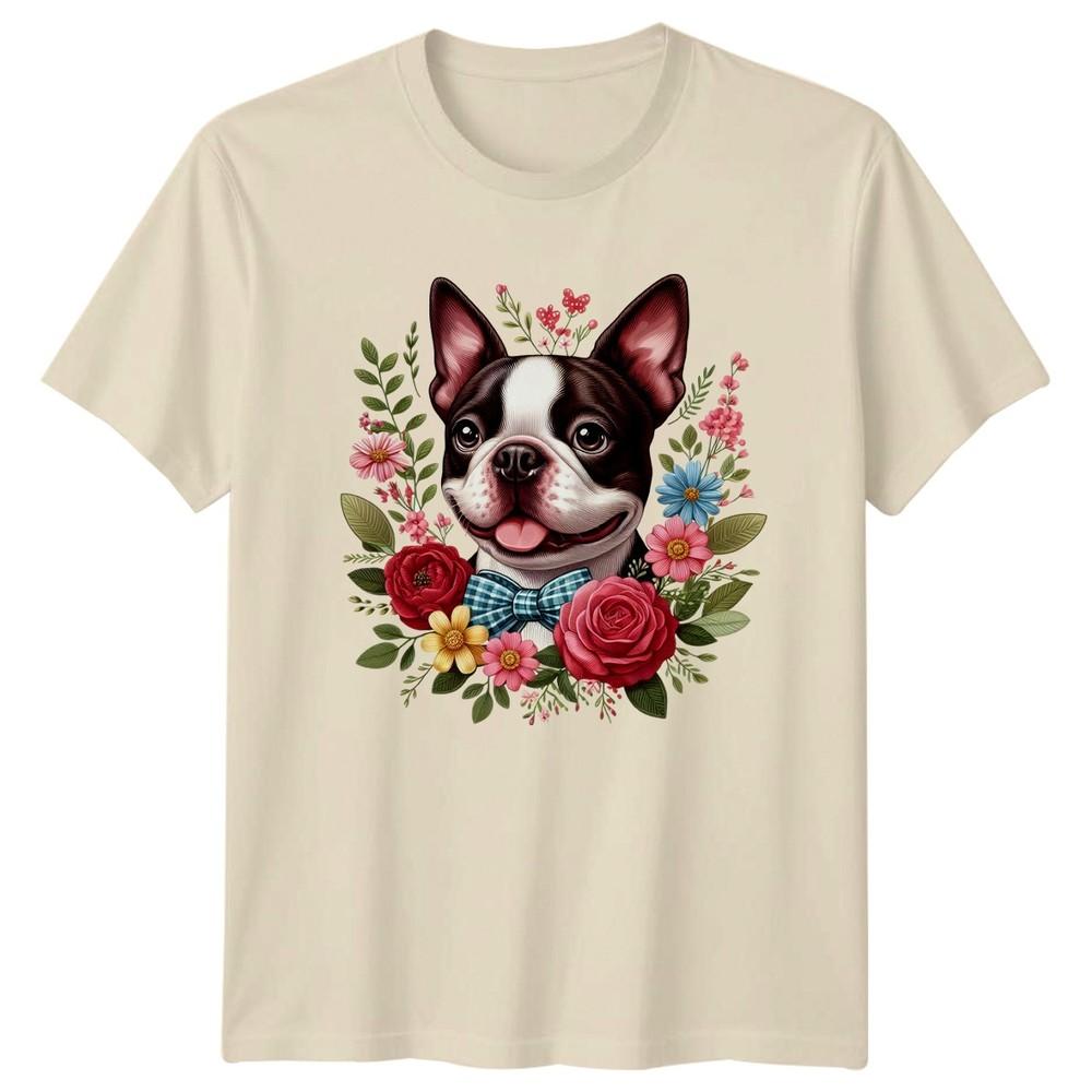 Floral Boston Terrier Dog In Unisexs TShirt Boston Terrier Dog Birthday