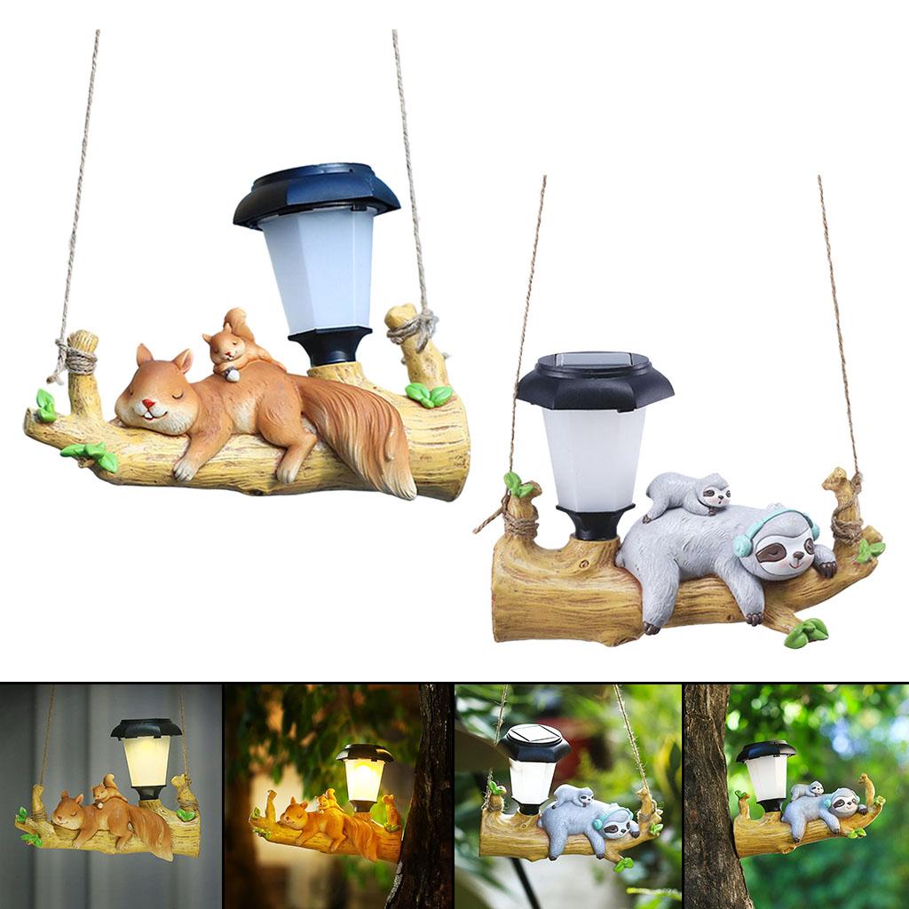 Resin Figurine Garden Pendant Solar Light Lawn Garden Vivid Statues Hanging Lamp