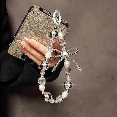 Персонализированная креативная цепочка для мобильного телефона с бусинами-бантиками, универсальный шнурок для защиты от потери мобильного телефона, короткий ремешок на запястье для телефона