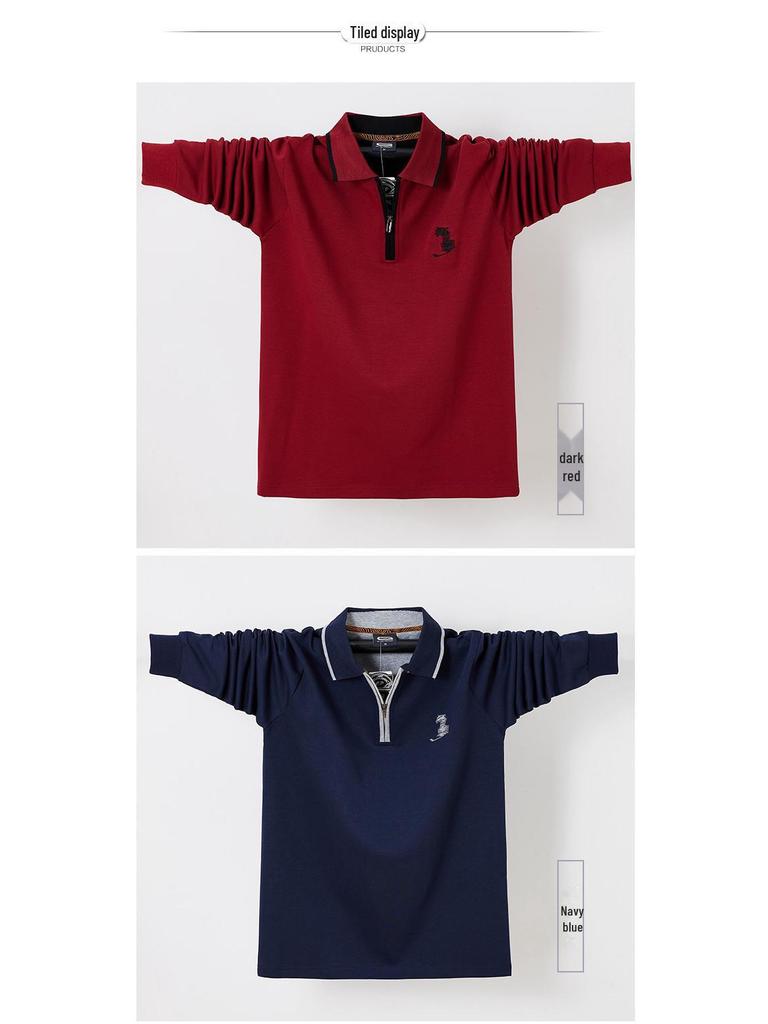 Мужская модная осенняя рубашка-поло с застежкой-молнией и лацканами 2262 — свободная, большого размера, с длинными рукавами