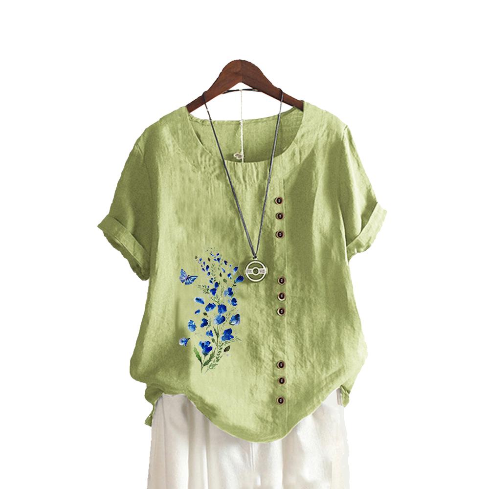 Women Casual Round Neck Print Blouses Summer Fashion Short Sleeve T-shirt Ladies Plus Size Pullover Loose Shirt