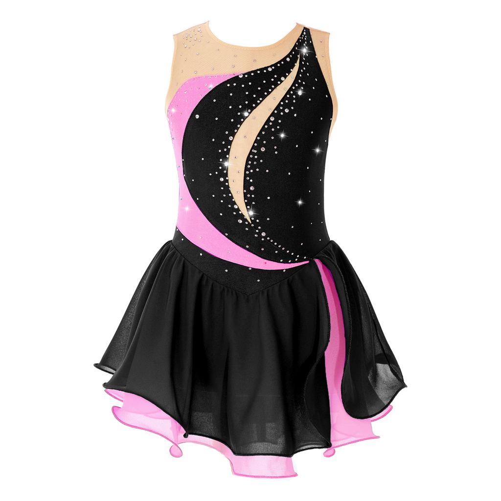 Girls' Figure Skating Dress Sleeveless Glitter Rhinestone Ballet Leotard Dress Competition Costume Gymnastics Suit