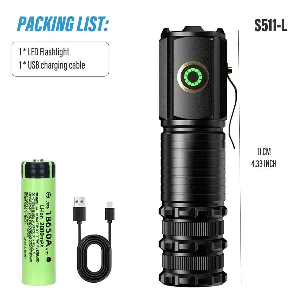 Bright Super Mini P35 LED Flashlight USB Rechargeable Torch 5 Lighting Modes 2000LM Powerful Lamp Camping Fishing Lantern