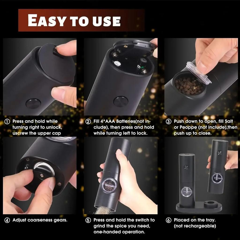 Электрическая мельница для соли и перца на батарейках Ручная автоматическая мельница с регулируемым помолом Электрические мельницы