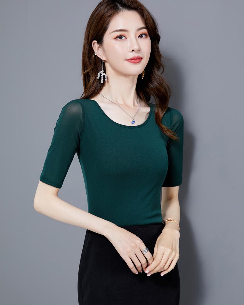 Korean Style Women's Mid-Sleeve T-Shirt, Slim Fit, Five-Point Sleeves, Perfect As Inner Layer or Outer Top for Spring and Autumn 2022
