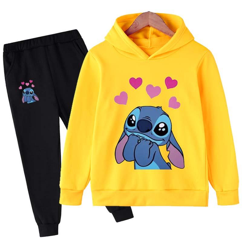 2025 MINISO Stitch Hoodies + Pants Sets Children 1-16 Years Suit Boys Sports Suits Kids Brand Sport Suits Little Monster Hoodies Tops + Pants Set 2pcs