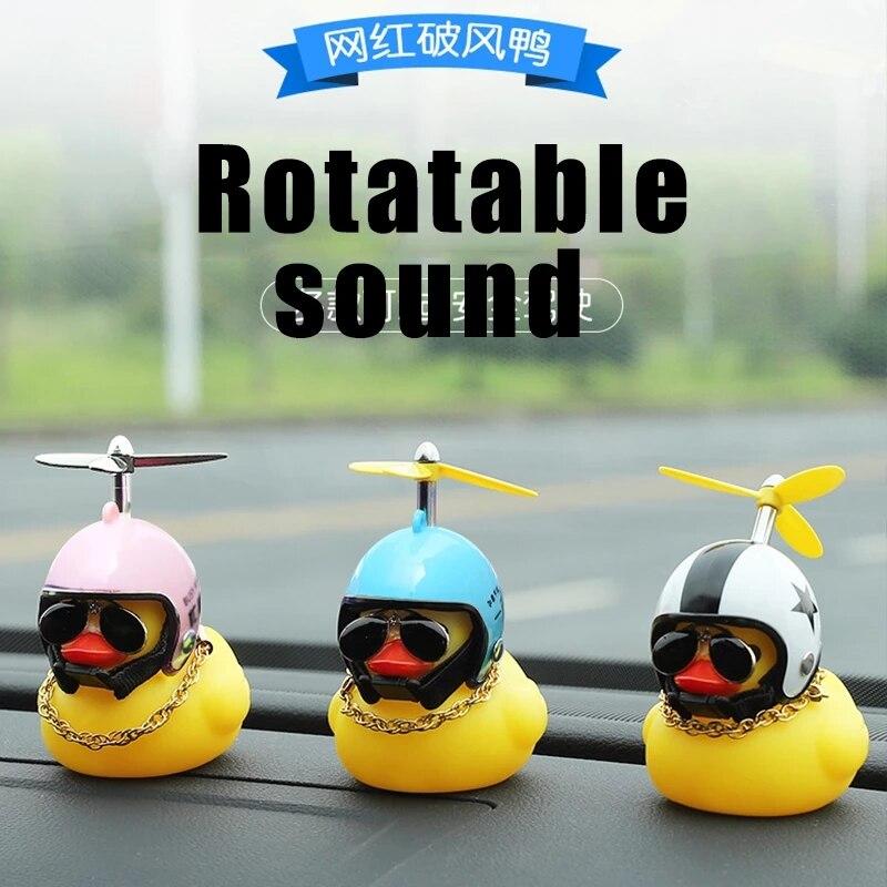 Lovely Duckling In The Car Ornament With Helmet Chain Car Interior Accessories Decorations Auto Dashboard Toys Duck In The Car