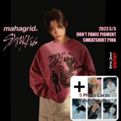 Stray Kids Коллаборация Stray Kids и Mahagrid, розовый свитшот Don't Panic Pigment (Подарочная Фотокарта Ломо)