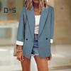 Solid Color Long Sleeve Big Pockets Single Button Office Blazer Fashion Lapel Office Suit Jacket Workwear