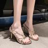 Size 35-40 Golden Sandals for Women Summer Fashion Crystal Narrow Band Open Toe Silver High Heels Ladies Sexy Party Shoes