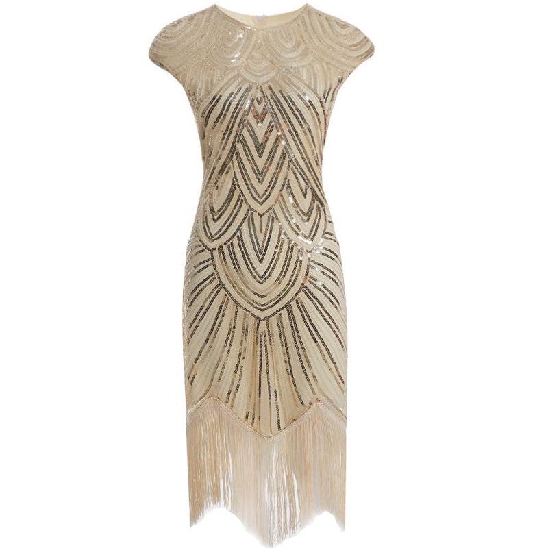 1920s Retro European & American Sequin Tassel Braided Dress