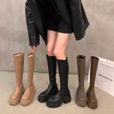 Модные зимние женские зимние сапоги однотонные с круглым носком для улицы 2024 года, горячая распродажа, повседневные удобные водонепроницаемые женские сапоги длиной до колена