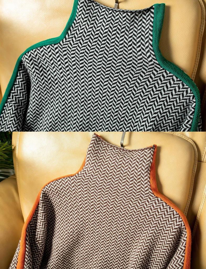 Lazy Loose Contrasting Color Sleeve All -wool High -necked Sweater Sweater Female Autumn and Winter Women