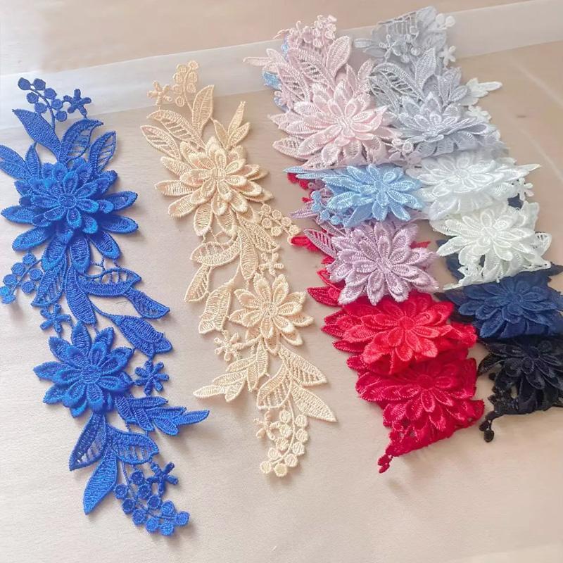1 пара вышитых нашивок с отделкой 3D цветочная аппликация для одежды сумки кружево цветок DIY полые изысканные значки аксессуары 23X8 см