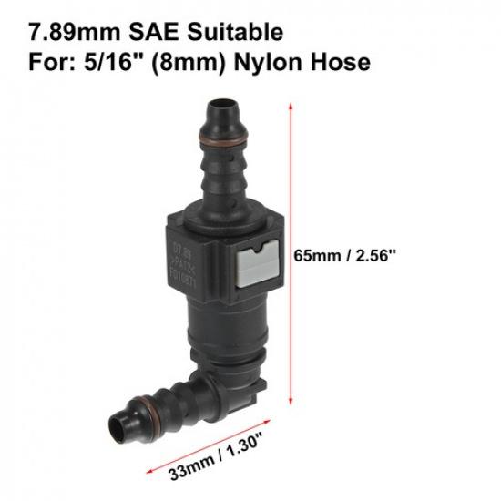 789mm SAE to 516" 90 Degree Fuel Line Hose Quick Release Connector Nylon 1 Set