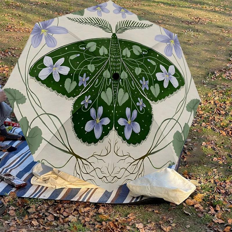 1pc moth flowers Automatic Open/Close Umbrella with Windproof, 8-Rib Sturdy Canopy, Durable Ribs, Fashionable Design1205A
