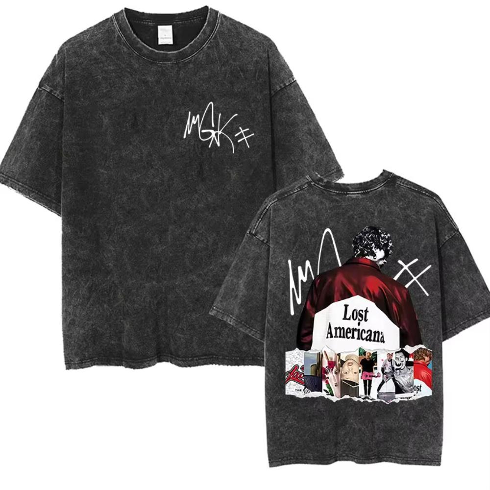 Vintage Washed Machine Gun Kelly T Shirt MGK Lost Americana Tour Fans Tshirts Men Women Punk Gothic Hip Hop Oversized Tees