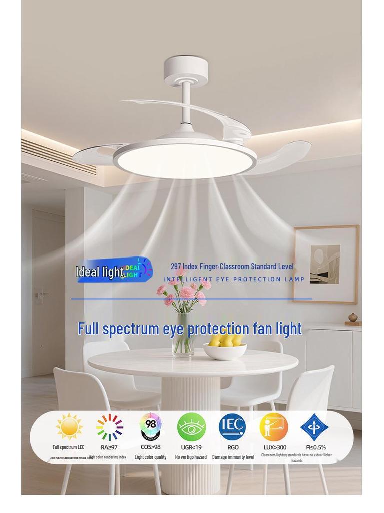 Ultra-thin Nordic Minimalist Eye-Protecting Bedroom Light with Full Spectrum, Silent High-Wind Chandelier Fan.