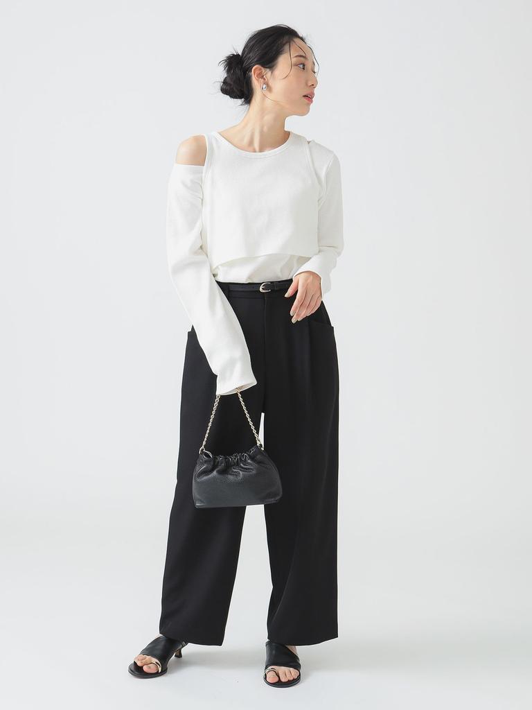 В:MING LIFE STORE by BEAMS Женские брюки с широкими карманами и складками (Размер S-M) черный