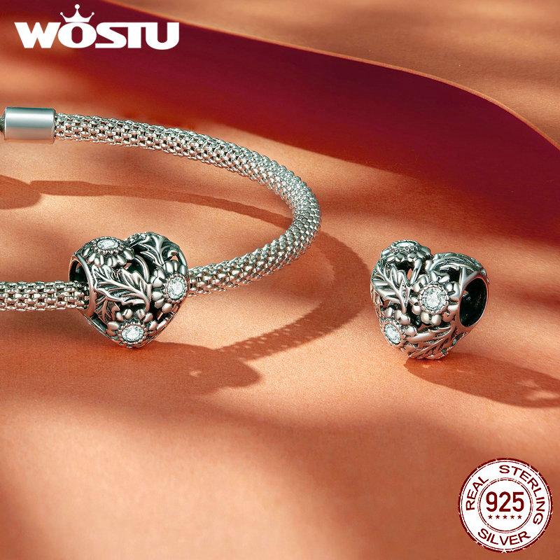 WOSTU 925 Sterling Silver Romance Retro Vine Charms for Women Girls Bracelet & Bangle DIY Jewelry