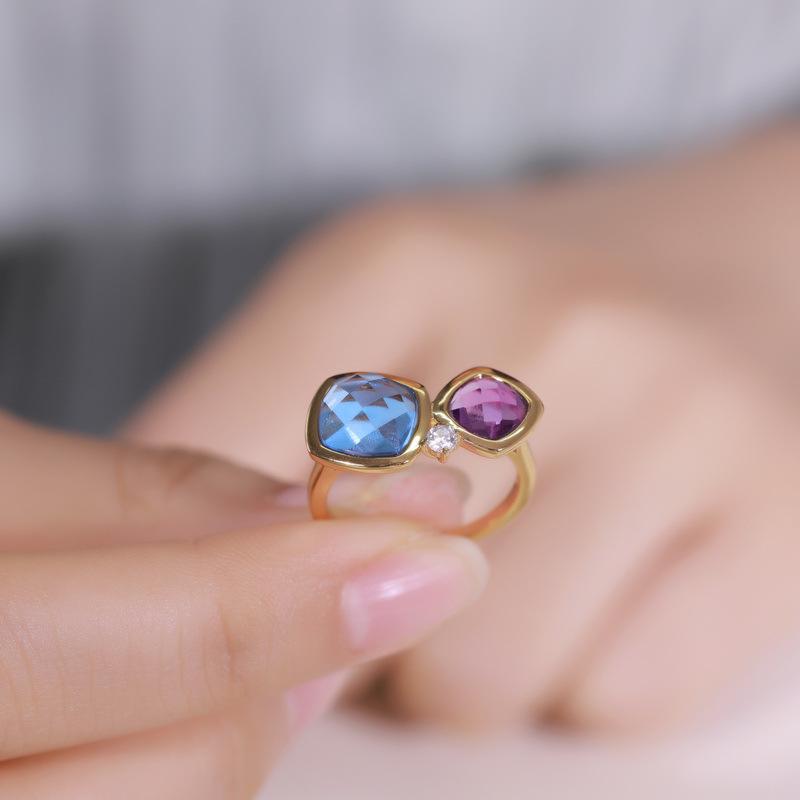 European-American Cross-border Zircon Ring: Women's S925 Sterling Silver, Two-Tone Candy Design, Light Luxury, Colored Zircon, Index Finger Ring