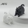 Office Desk Accessories 3D Printed Cute Yawning Chubby Cat Figurine, Black White, Wide Stable Anti-Tipping Base, Minimalist Statue Desktop Decor