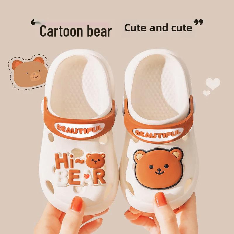 Детские милые летние шлепанцы с медведем, нескользящие: Мягкая подошва, крутые клоги для мальчиков и девочек