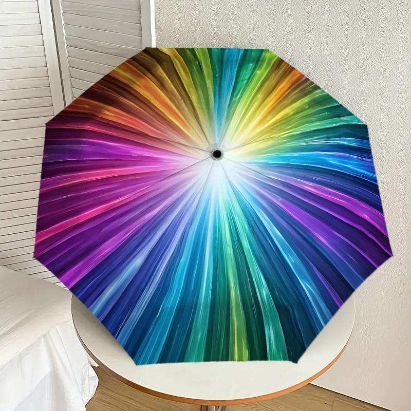 1pc Rainbow Wheel Design Automatic Folding Umbrella, Heavy-Duty 8-Rib Construction, Perfect for Everyday yy251114147
