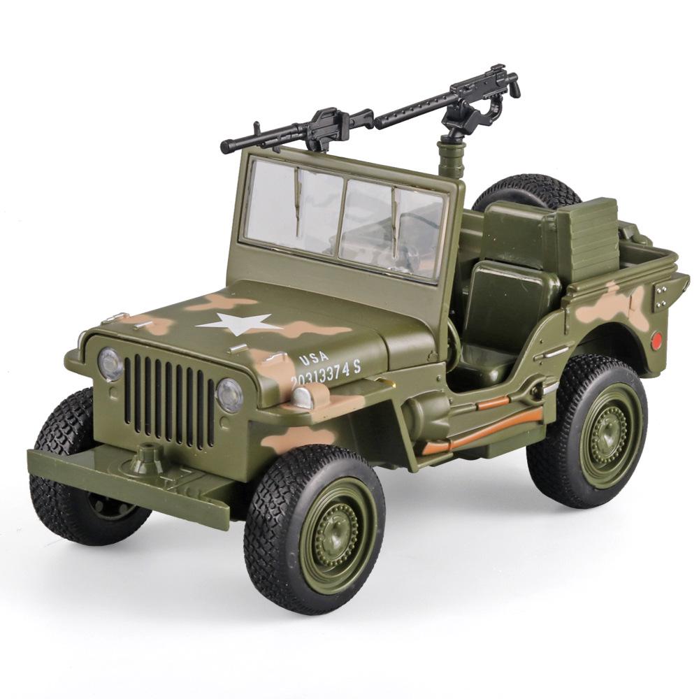 1:32 Willys Внедорожный Военный Сплав Модель Серия Второй Мировой Войны со Светом, Звуком и Открывающимся Капотом