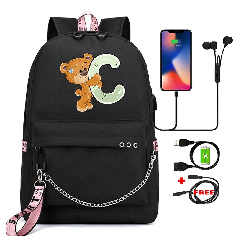 Рюкзак Little Bear с 26 английскими буквами, детская сумка для книг, школьная сумка для косплея для мальчиков и девочек, большой вместительный дорожный рюкзак для детей