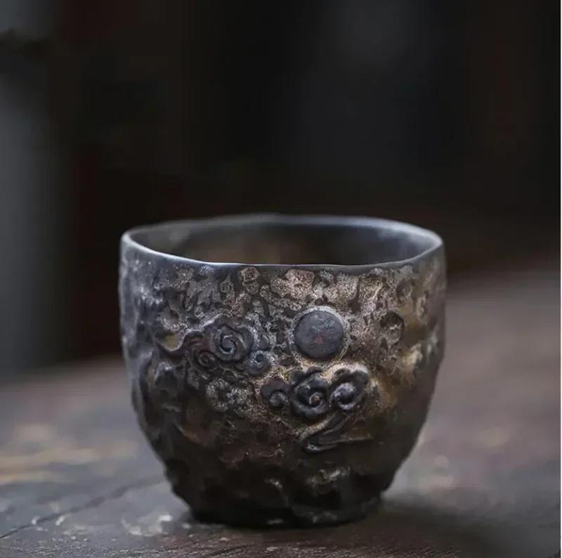 Japanese Tradition Pottery Gilt Teacup Handmade Ceramic Tea Bowl Travel Meditation Cup Pu'er Master Cup Household Tea Set 100ml