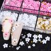6 Grids Box Mixed Size Resin Five-Petaled Flower Nail Art Ornament Gold Silver Nail Beads Nail Accessories Manicure Decoration
