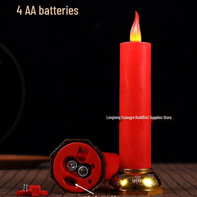 Red LED Battery-Operated Candle for Buddha Offering and God of Wealth Ornament
