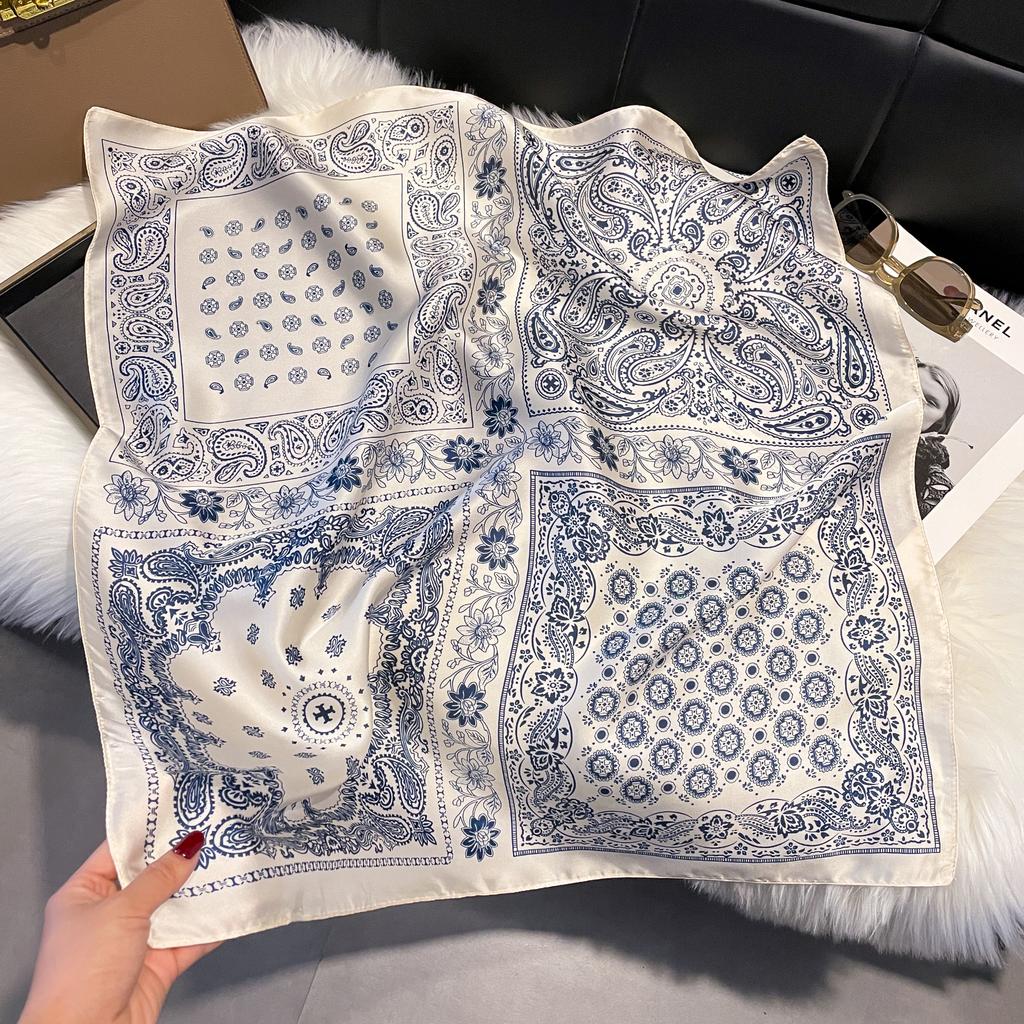 New Luxury Print 70*70cm Silk Square Scarf Women Soft Satin Hairband Neckerchief Tie Female Headband Foulard Bag Ribbon Gift