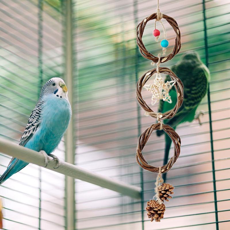 Кольцо-игрушка для птиц Большая птица Попугай Жевательная игрушка Качели Жердочки Забавная жевательная игрушка со звездой и сосновой шишкой Аксессуары для подвешивания в клетку для птиц
