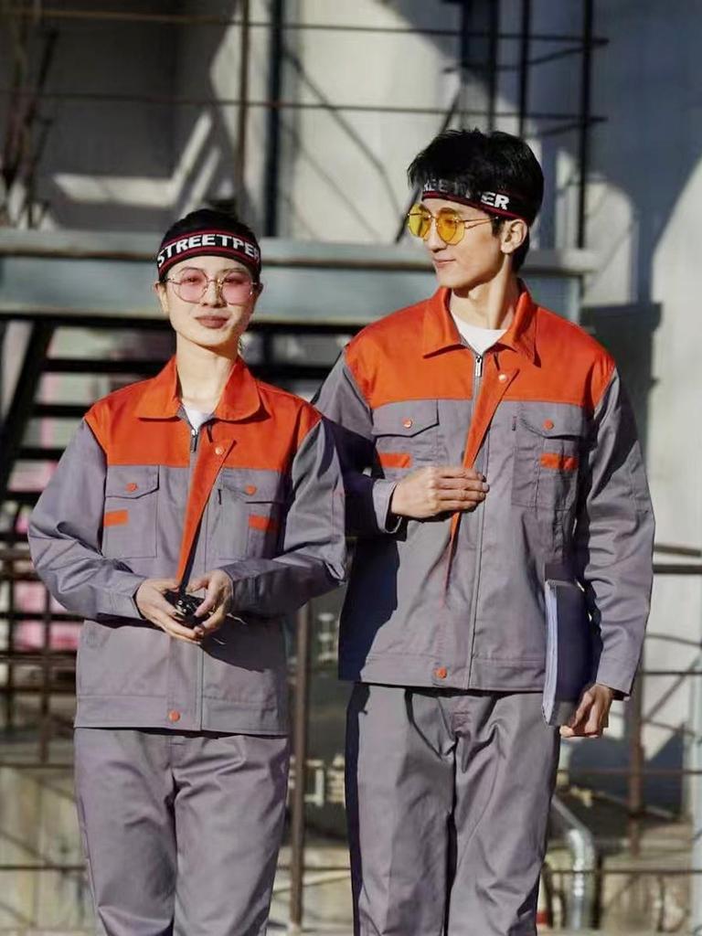 Men's Durable Long-Sleeve Workwear Set for Spring and Autumn: Thickened, Wear-Resistant for Workshop and Auto Repair.