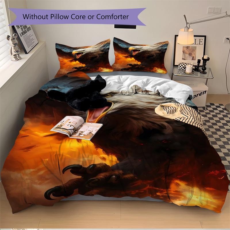 3pcs Eagle, Fire Duvet Cover Set -Includes 1 Duvet Cover and 2 Pillowcases, No Quilt Core, All-Season Home Decor yy251111150