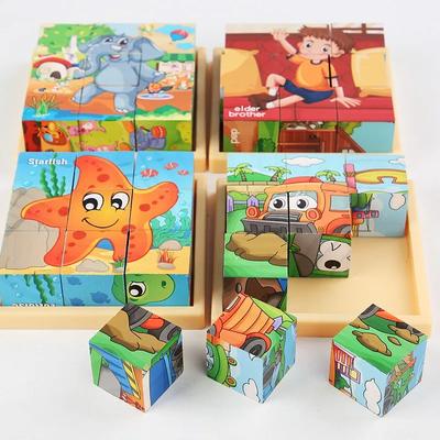 3D куб, деревянная головоломка, детские девять частей, шестигранный деревянный поднос для блоков, детская обучающая головоломка Монтессори, развивающие игрушки-пазлы