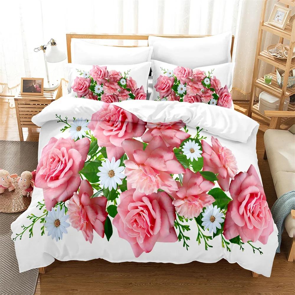 Rose Duvet Cover Set 220X240 for Double Bed Quilt Comforters Cover Pink Floral Bedding Set 3PCS 2PCS Single Beds Queen Full Size